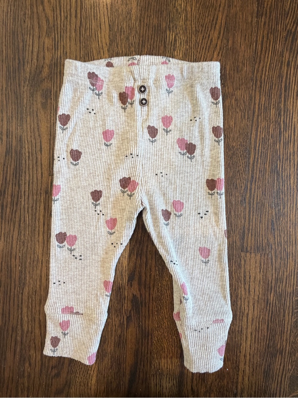 Zara Baby Cozy Baby Ribbed Leggings with Pink & Brown Tulip Print